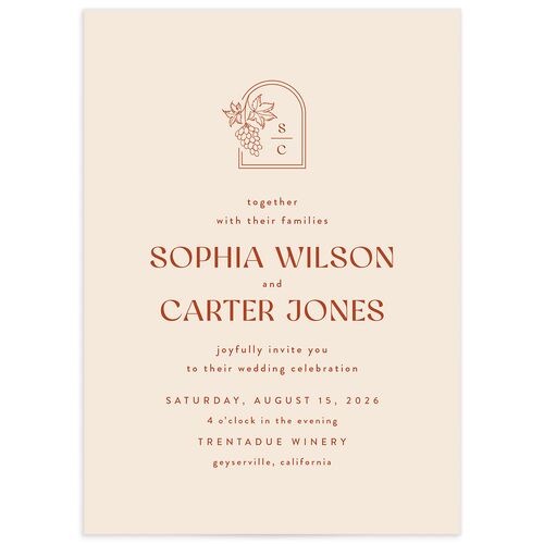 Modern Winery Wedding Invitations Red Clay Signature Blank No