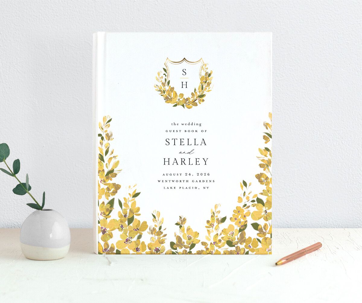 Delphinium Crest Guest Books front in Yellow