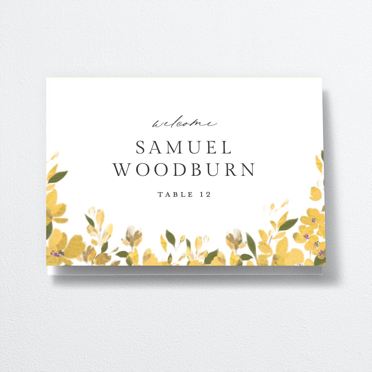 Delphinium Crest Place Cards front in Yellow