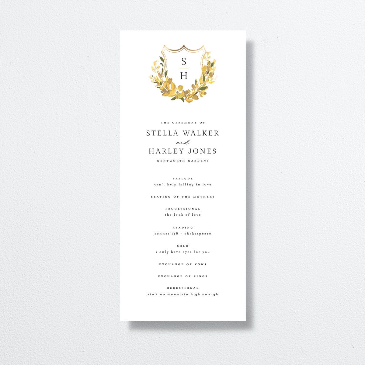 Delphinium Crest Wedding Programs front
