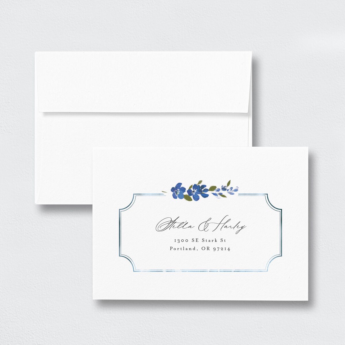 Delphinium Crest Response Card Envelopes White Sea Blue Return Address Signature Standard