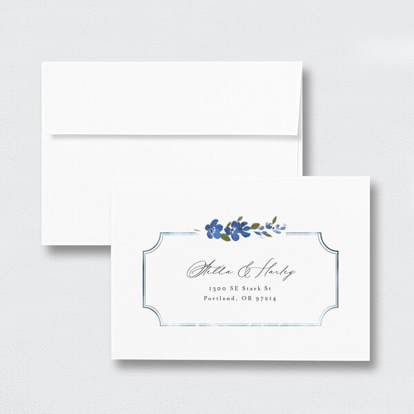 Delphinium Crest Response Card Envelopes White Sea Blue Return Address Signature Standard