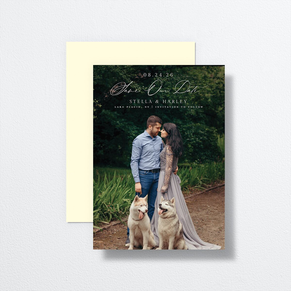 Delphinium Crest Save the Date Cards Daffodil Signature smooth No