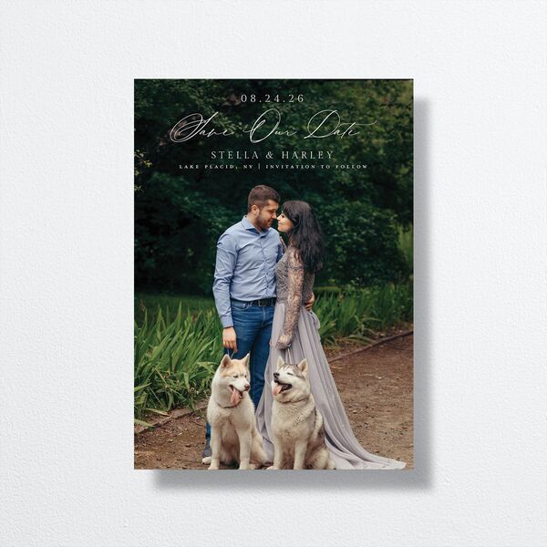 Delphinium Crest Save the Date Cards Daffodil Signature smooth No