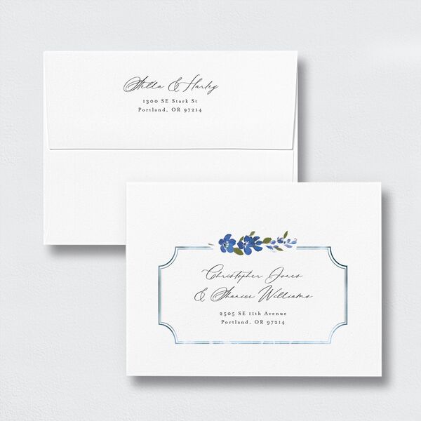 Delphinium Crest Thank You Card Envelopes White Sea Blue Both Recipient and Return Addresses Signature Standard