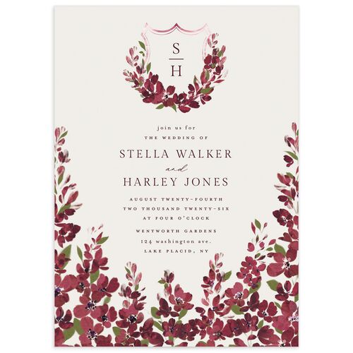 Delphinium Crest Wedding Invitations Merlot Signature Blank No