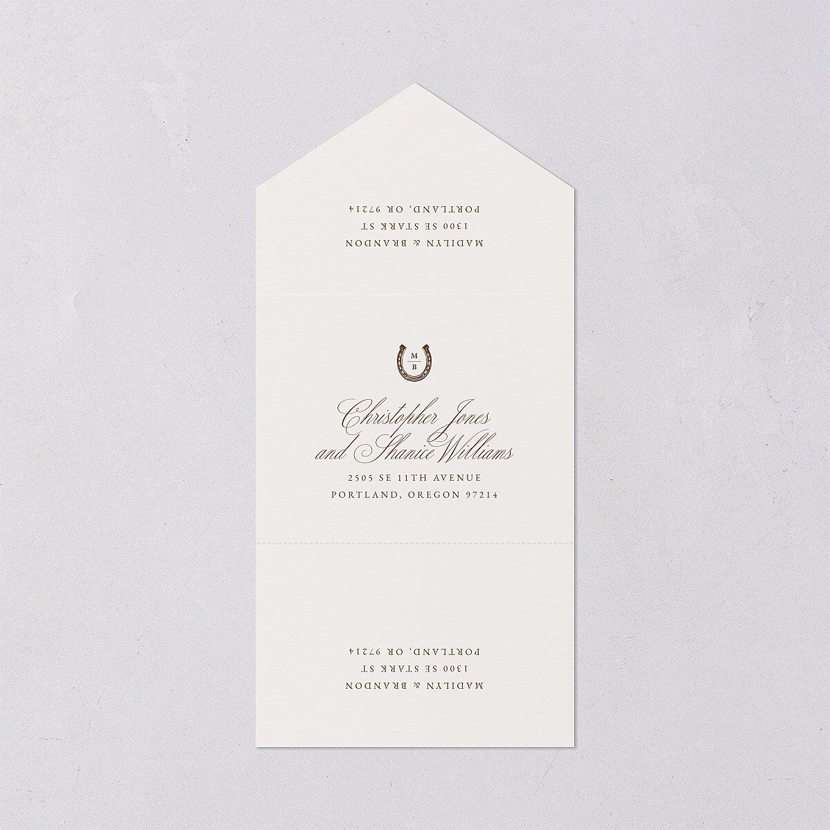 Western Horseshoe Botanical All-in-One Wedding Invitations Mocha Signature Light Both Recipient and Return Addresses No