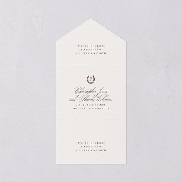 Western Horseshoe Botanical All-in-One Wedding Invitations Mocha Signature Light Both Recipient and Return Addresses No