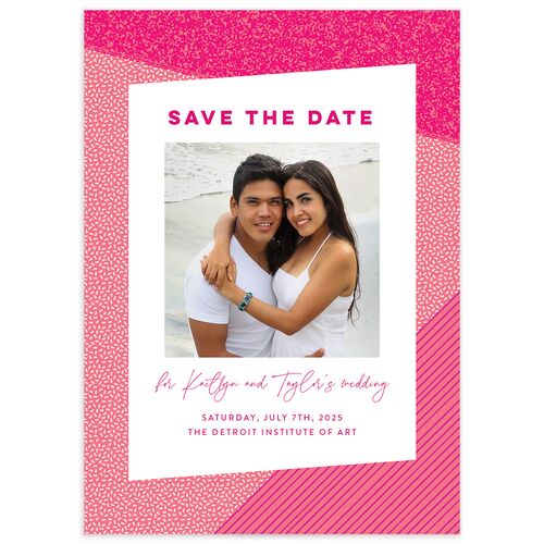 Vibrant Fun Save The Date Cards Pink Cotton Signature smooth No