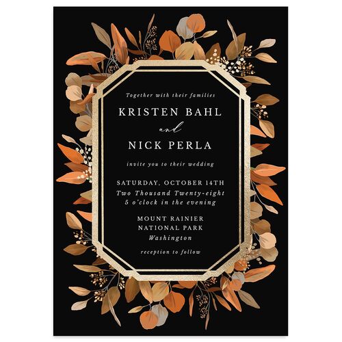 Eucalyptus Frame Foil Wedding Invitations Gold Walnut Signature Blank No Standard