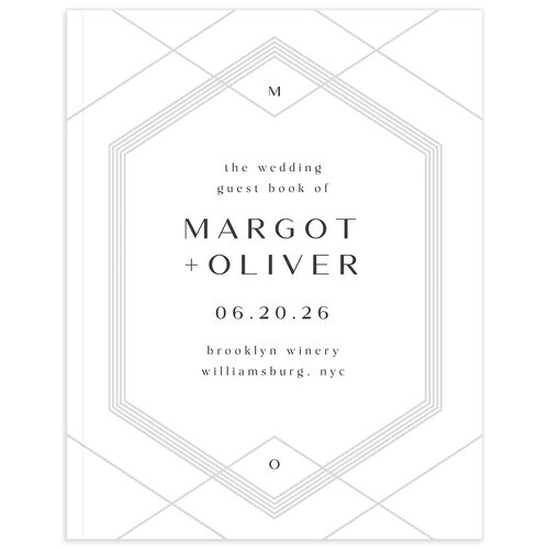 Geometric Elegance Wedding Guest Book Pure White