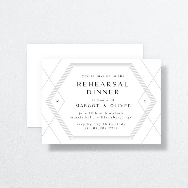Geometric Elegance Rehearsal Dinner Invitations front-and-back