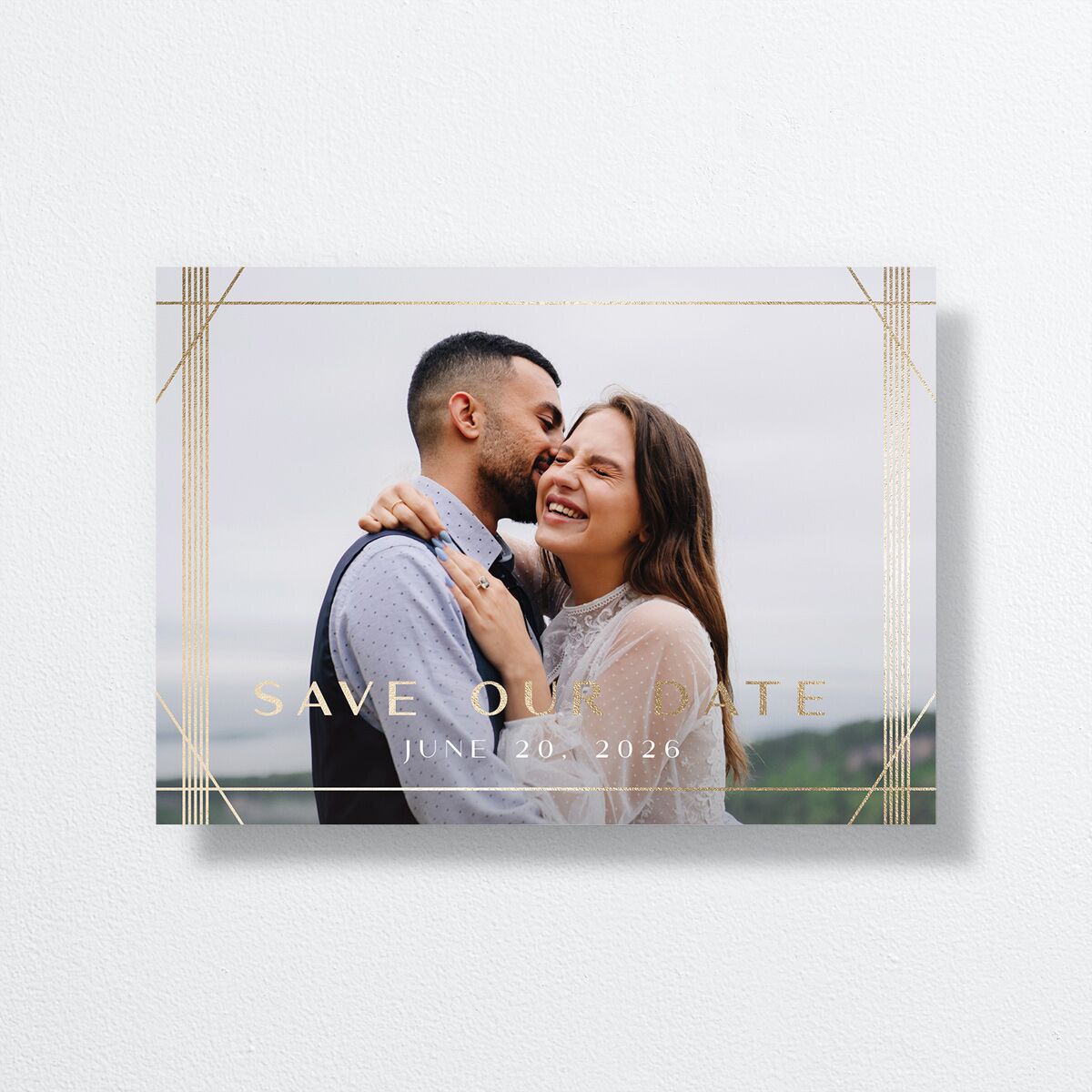 Geometric Elegance Save The Date Cards front in White
