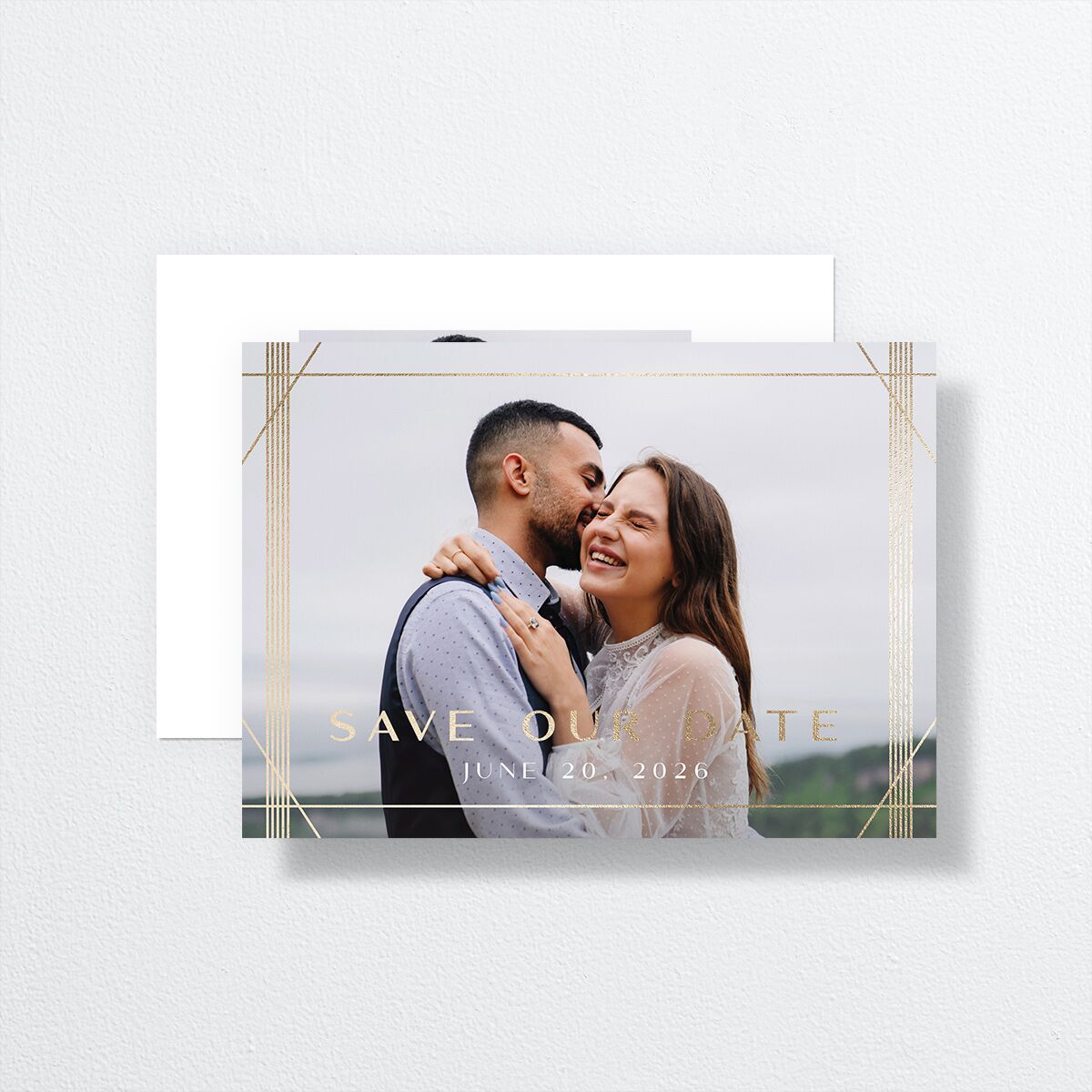 Geometric Elegance Save The Date Cards front-and-back in white