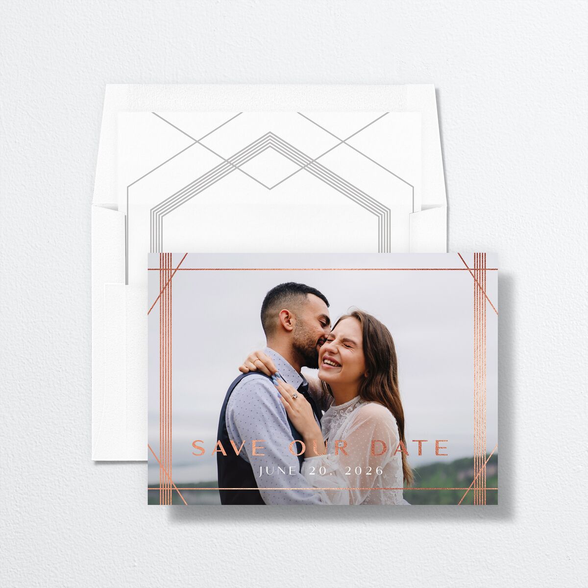 Geometric Elegance Save The Date Cards envelope-and-liner