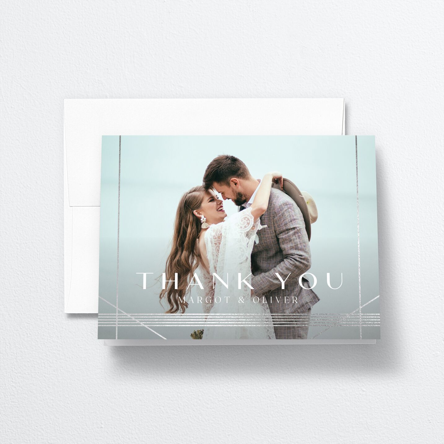 Geometric Elegance Thank You Cards front in white