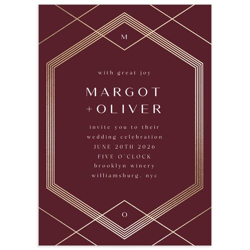 Geometric Elegance Wedding Invitations Gold Burgundy Signature Blank No