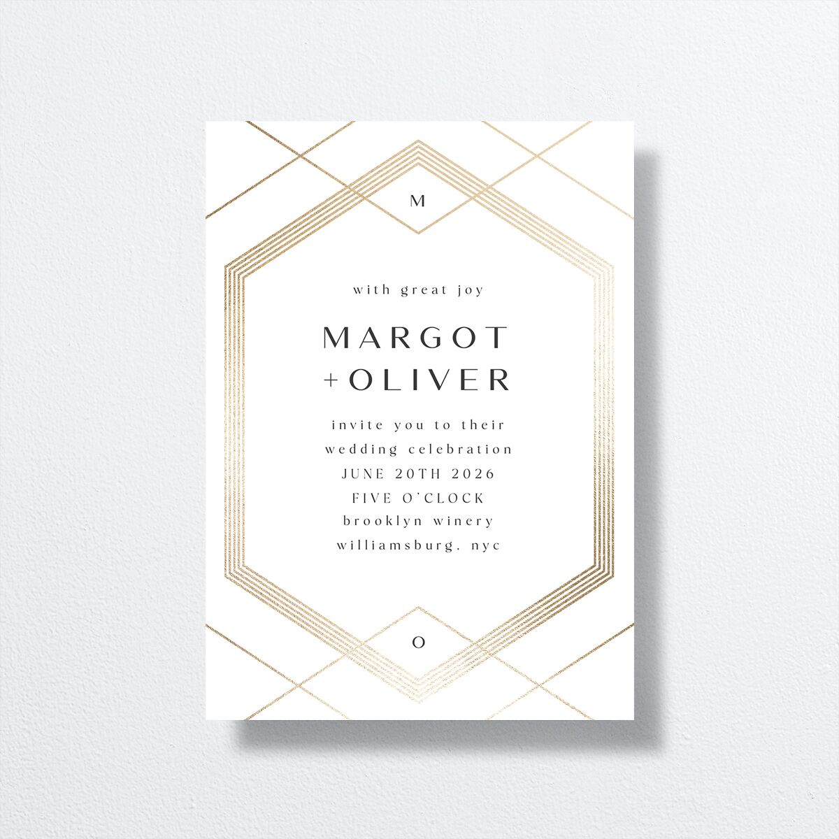 Geometric Elegance Wedding Invitations Gold Pure White Signature No