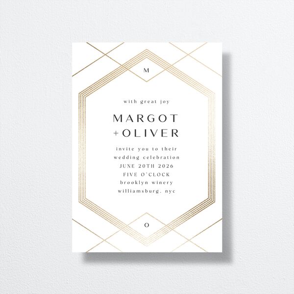 Geometric Elegance Wedding Invitations Gold Pure White Signature No