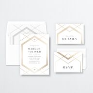 Geometric Elegance Wedding Invitations Gold Pure White Signature No
