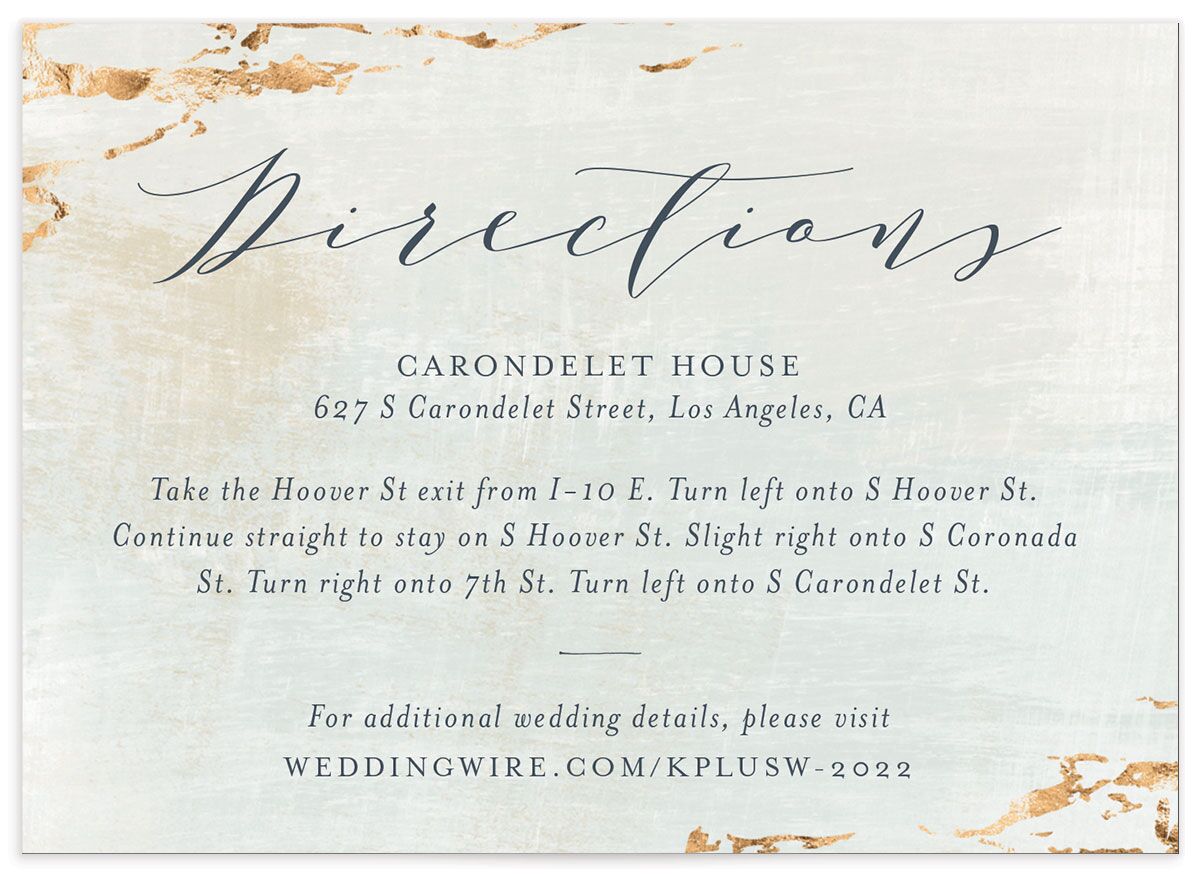 Golden Accent Wedding Enclosure Cards front in blue