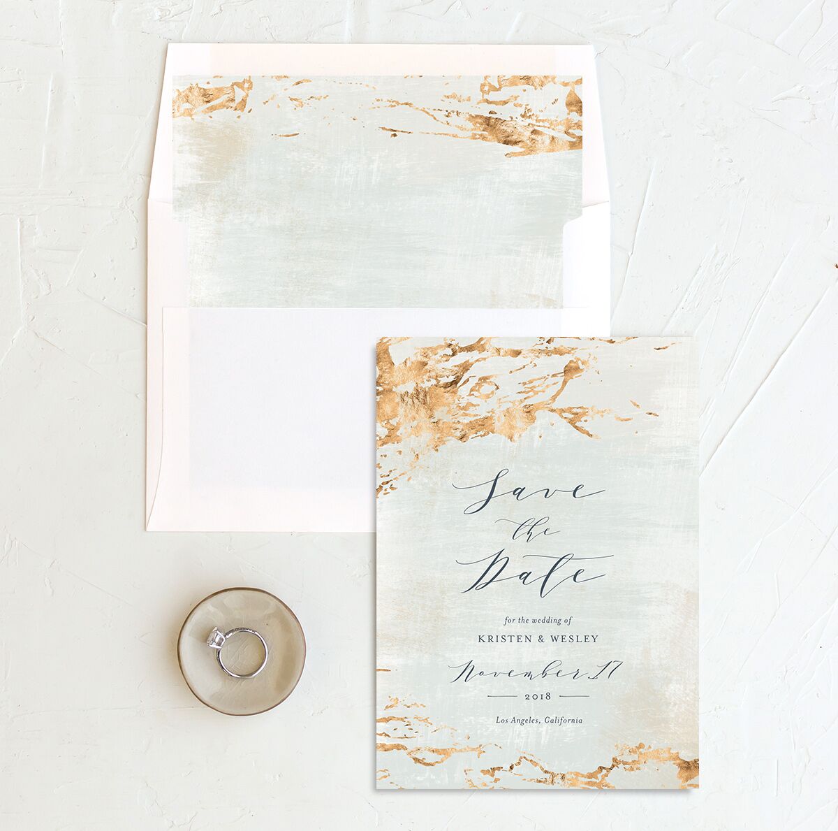Golden Accent Save the Date Cards envelope-and-liner