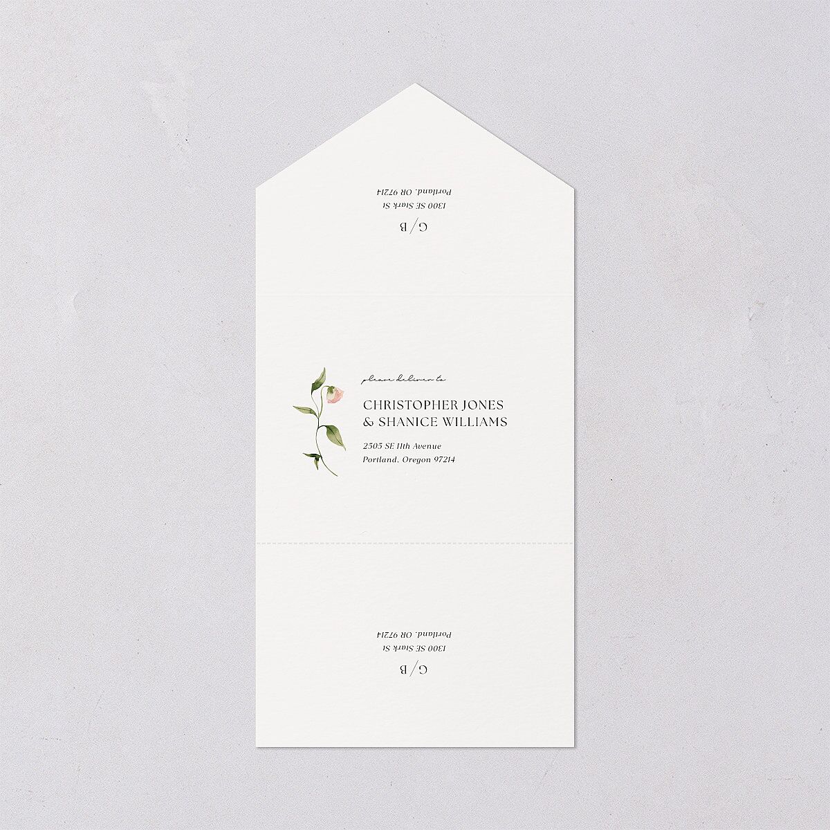 Pastel Garden All-in-One Wedding Invitations Pink Cotton Signature Light Both Recipient and Return Addresses No