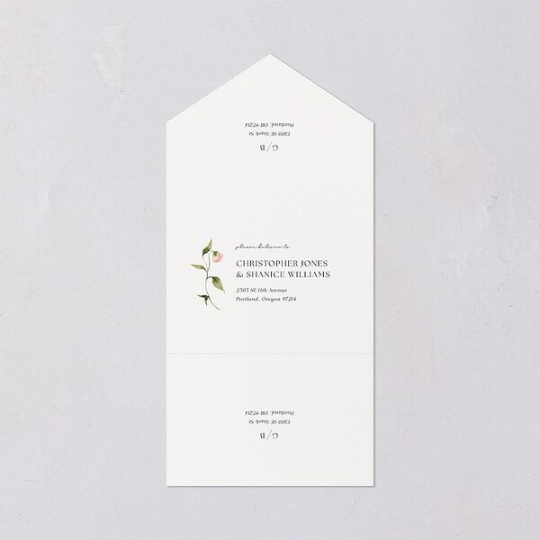 Pastel Garden All-in-One Wedding Invitations Pink Cotton Signature Light Both Recipient and Return Addresses No