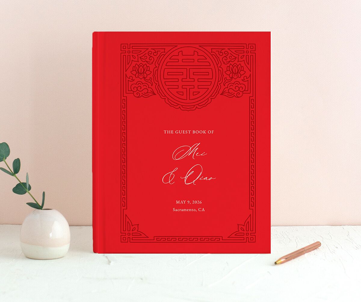 Double Happiness Wedding Guest Book front in red
