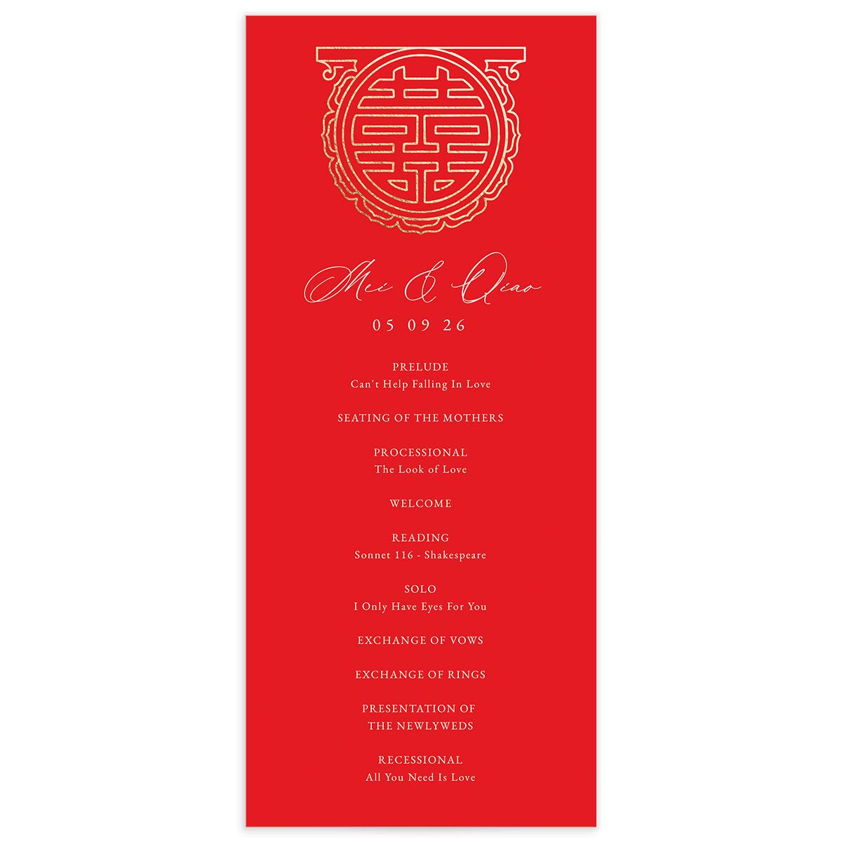 Double Happiness Wedding Programs front in red