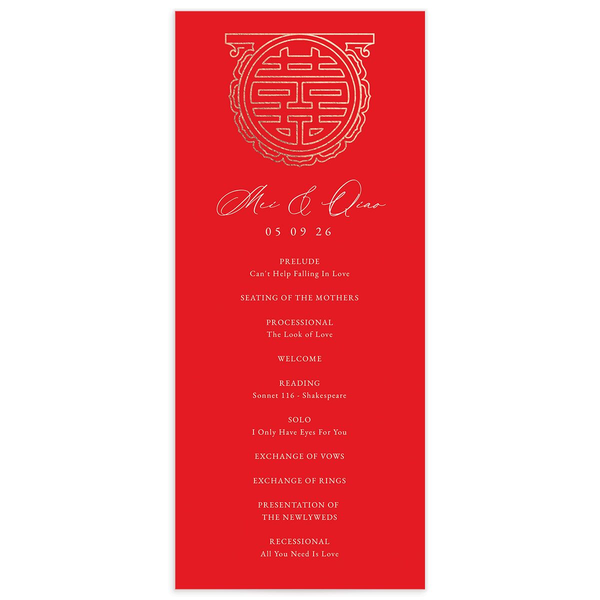 Double Happiness Wedding Programs front