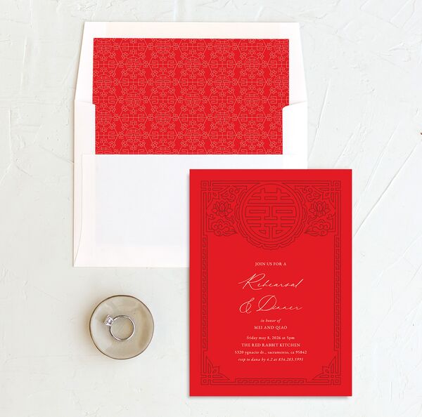 Double Happiness Rehearsal Dinner Invitations envelope-and-liner
