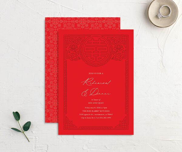 Double Happiness Rehearsal Dinner Invitations front-and-back