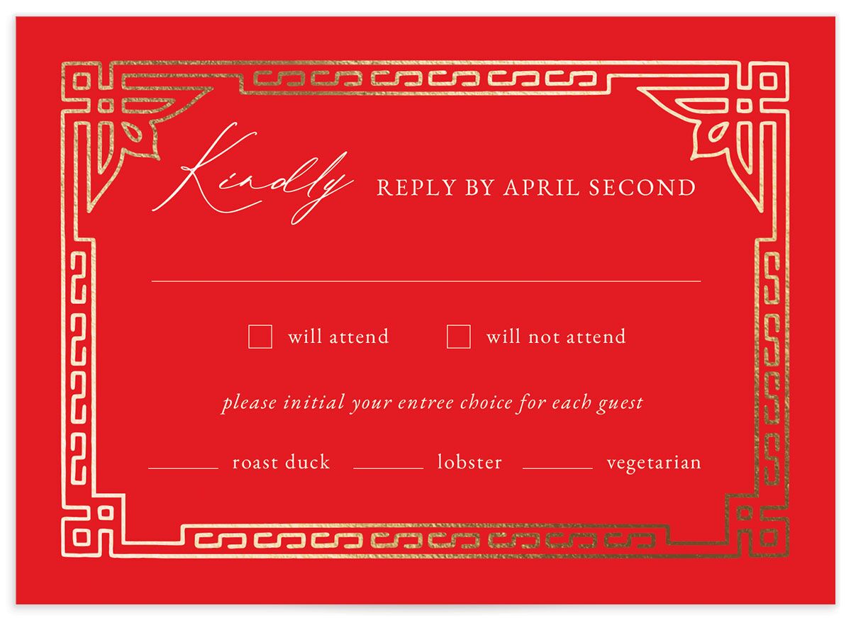 Double Happiness Wedding Response Cards front in red