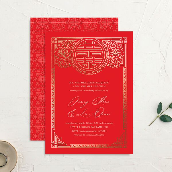 Double Happiness Wedding Invitations Gold Scarlet Signature No
