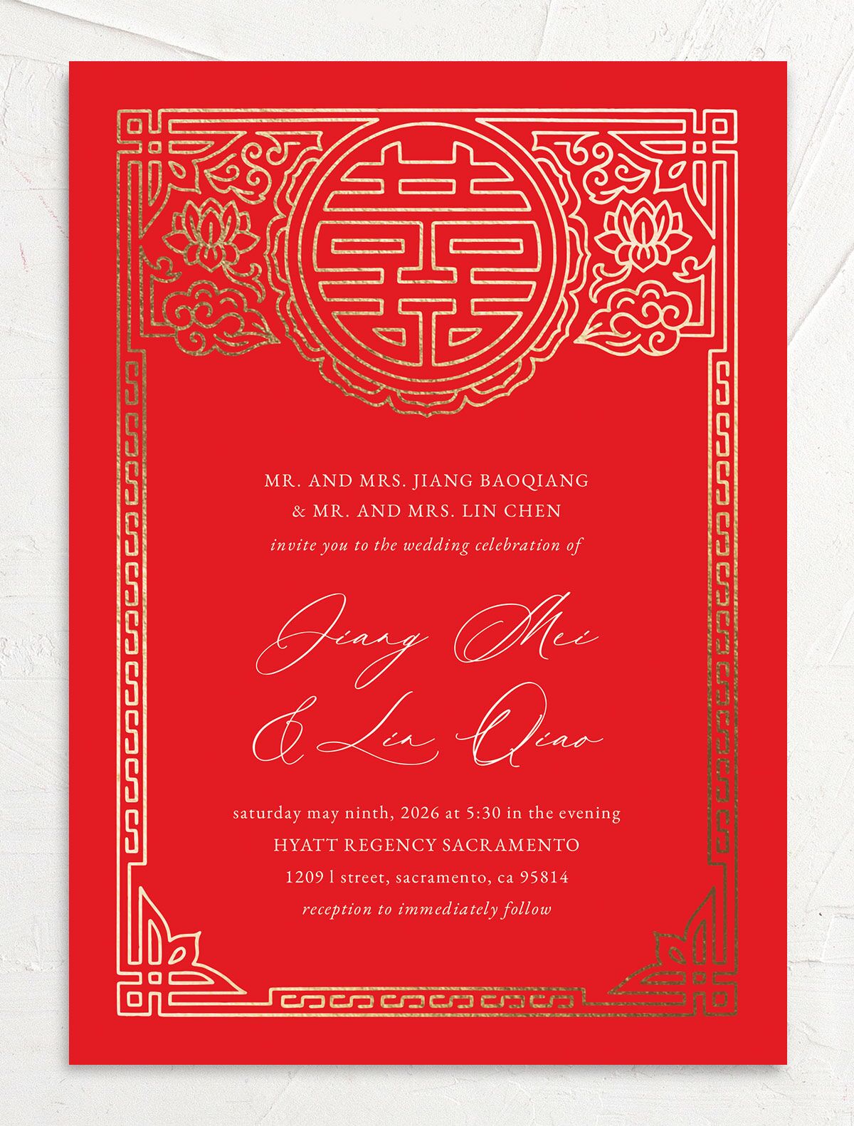 Double Happiness Wedding Invitations front in red