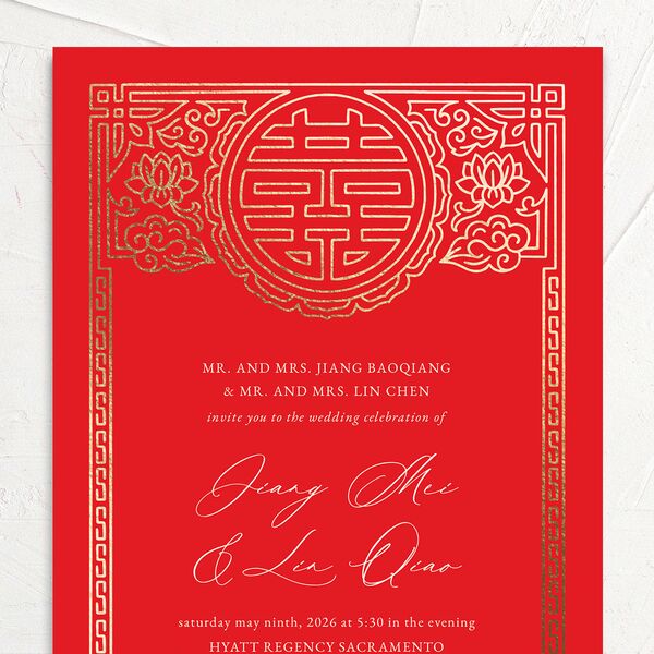 Double Happiness Wedding Invitations Gold Scarlet Signature No