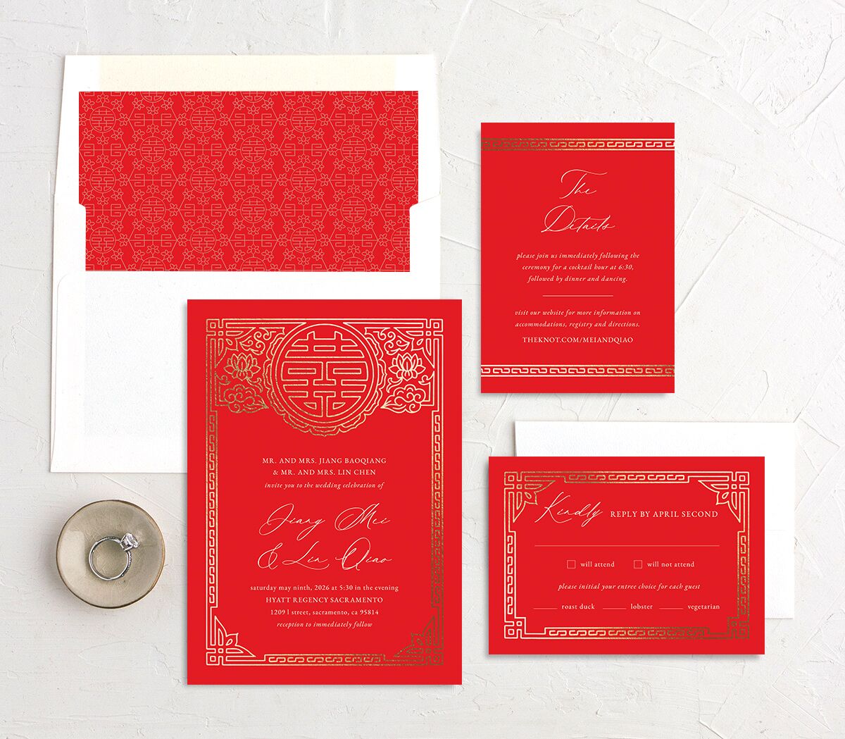 Double Happiness Wedding Invitations suite in red
