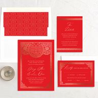 Double Happiness Wedding Invitations Gold Scarlet Signature No