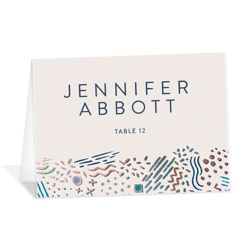 Nostalgic Confetti Place Cards Rose Gold Moody Blue Pearlescent