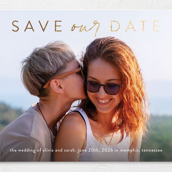 Nostalgic Confetti Save The Date Cards Gold Moody Blue Signature smooth No