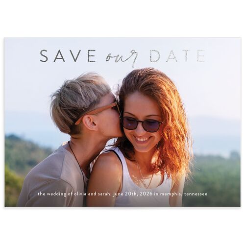 Nostalgic Confetti Save The Date Cards Silver Moody Blue Signature smooth No