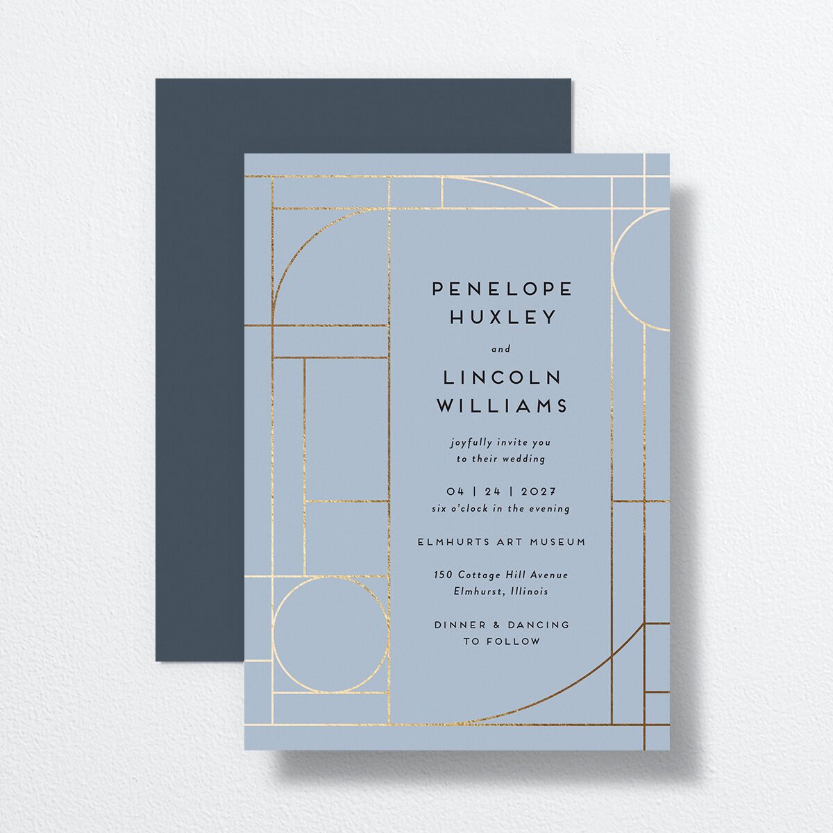 Bauhaus Loft Wedding Invitations Gold Dusty Blue Signature No