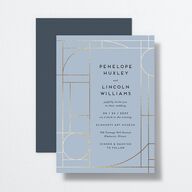 Bauhaus Loft Wedding Invitations Gold Dusty Blue Signature No