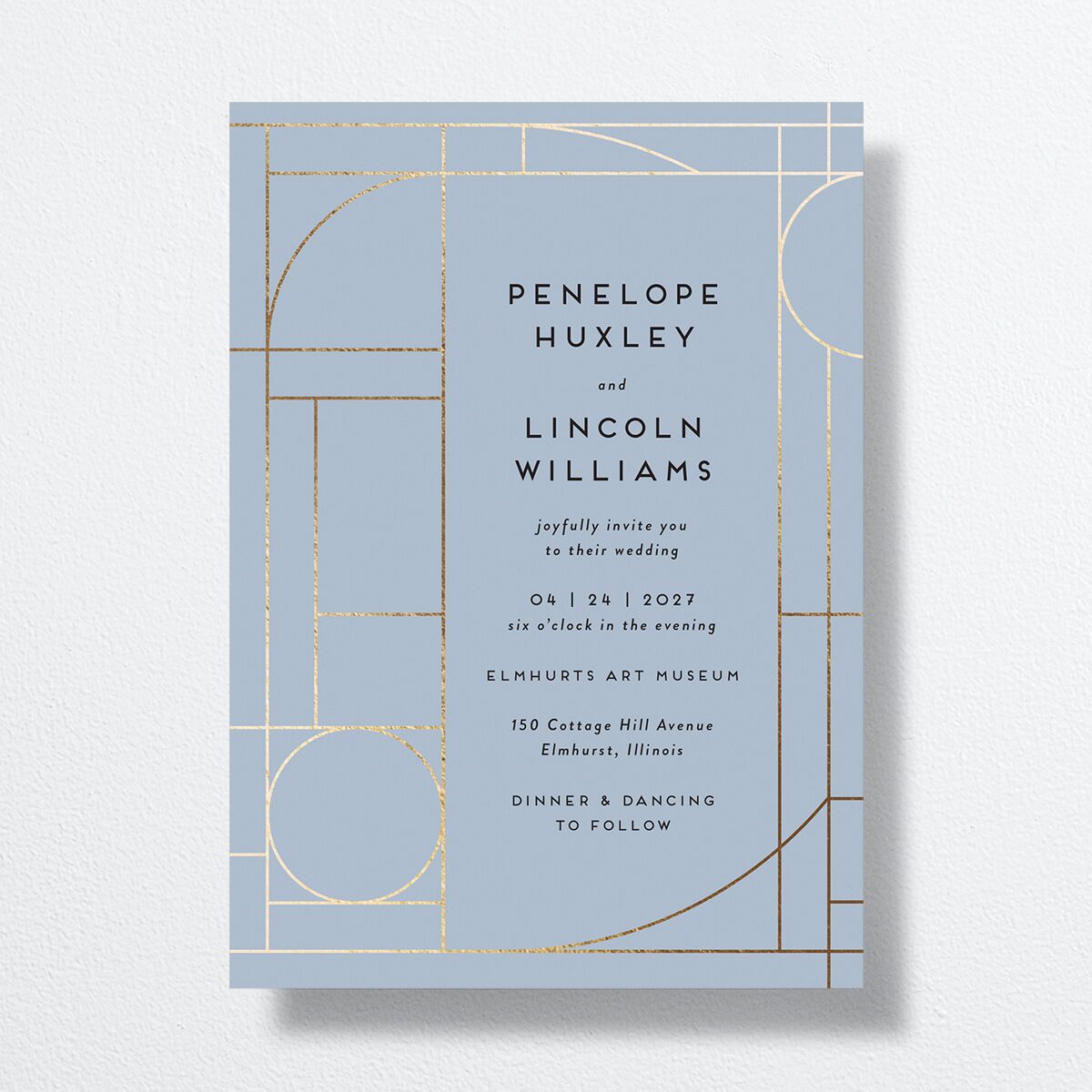 Bauhaus Loft Wedding Invitations Gold Dusty Blue Signature No