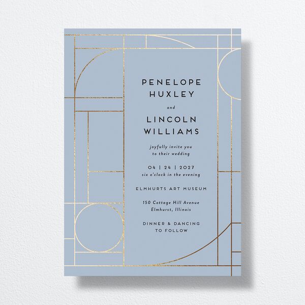 Bauhaus Loft Wedding Invitations Gold Dusty Blue Signature No