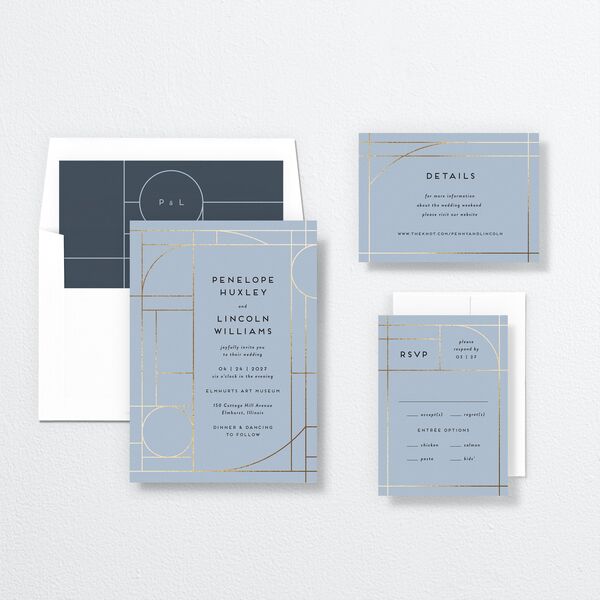 Bauhaus Loft Wedding Invitations Gold Dusty Blue Signature No