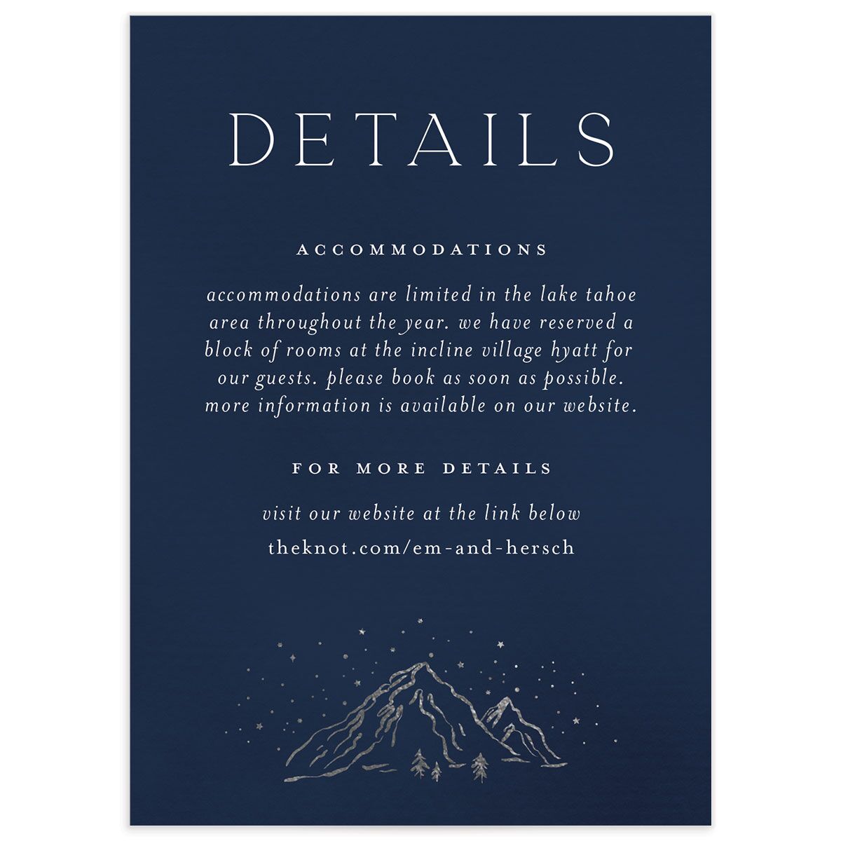 Mountain Sky Wedding Enclosure Cards front in blue