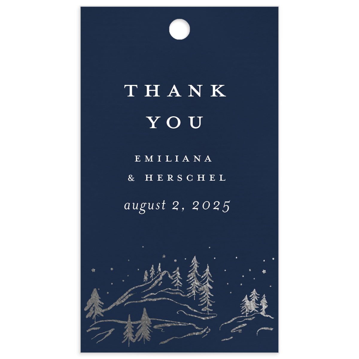 Mountain Sky Favor Gift Tags front in blue