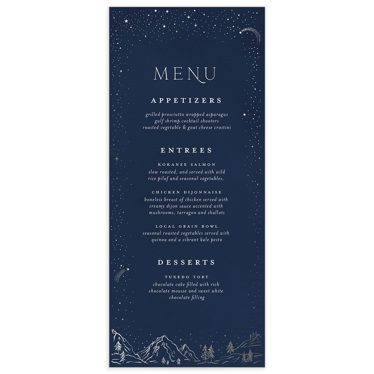 Mountain Sky Menus front in blue
